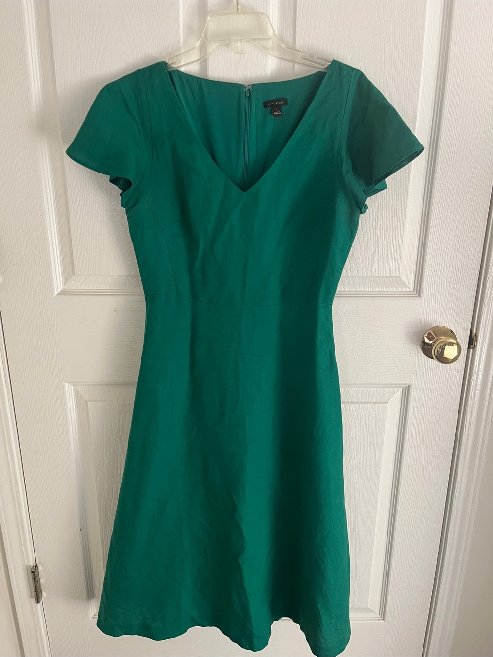 Ann Taylor Teal V-Neck Fit-and-Flare Dress